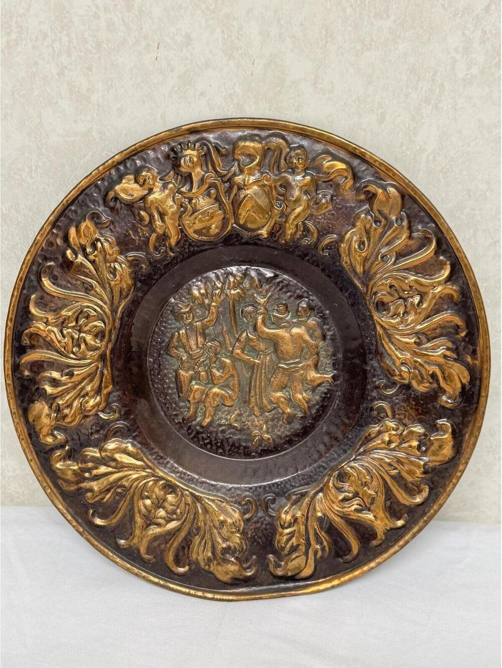 Vintage Jacops Tis Kunstkoper Belgium Embossed Copper Brass Wall Plate